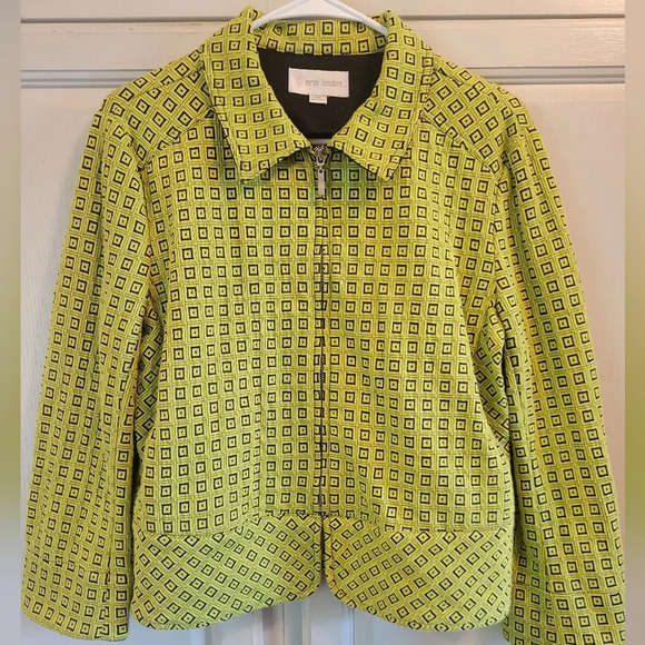 Erin London Full Zip Green Black Geometric Jacket - Picture 1 of 8